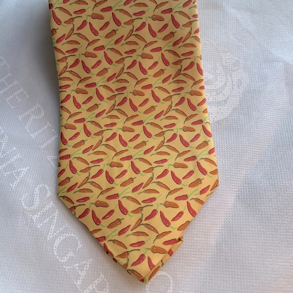 NWT Salvatore Ferragamo Yellow Chili Pepper Silk Tie. Graduation! Father's Day!